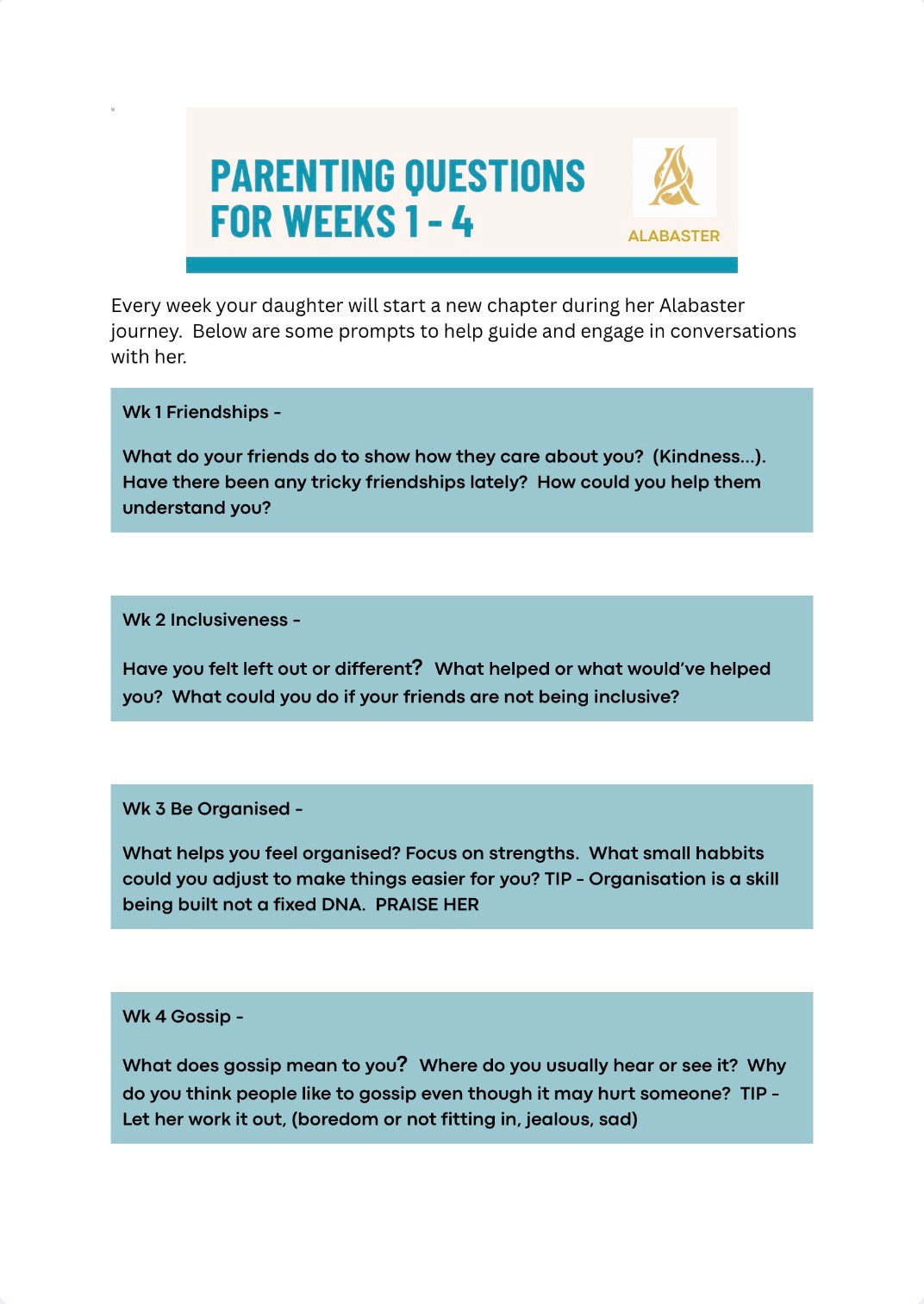 Alabaster Parent Resource (Free Download)